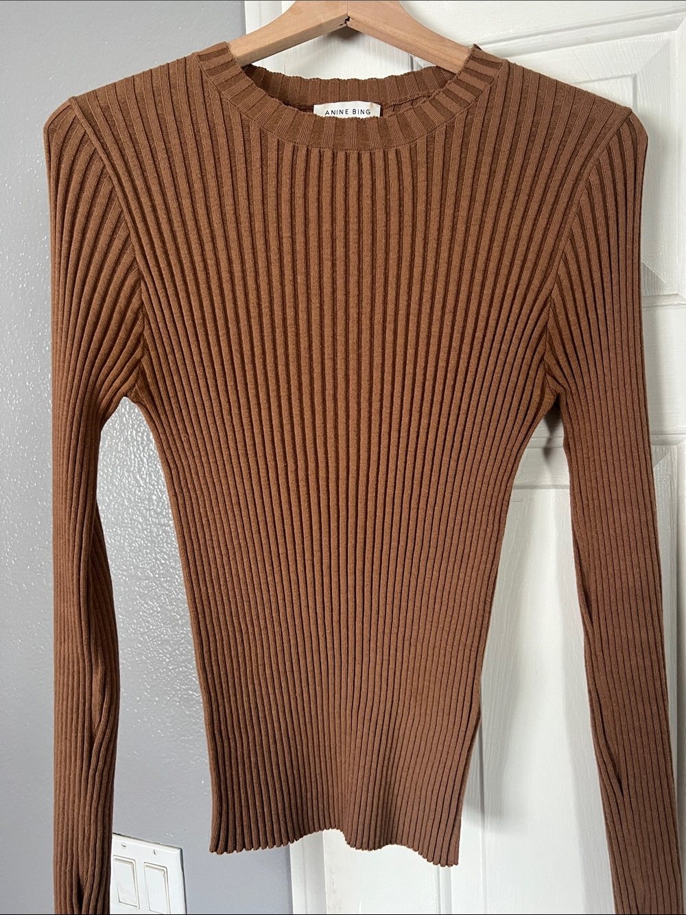 Anine Bing Ribbed Chestnut Crewneck Sweater